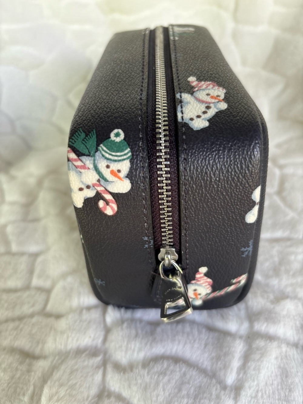 Coach Black Leather Cosmetic Pouch with Snowman Print - Picture 6 of 8